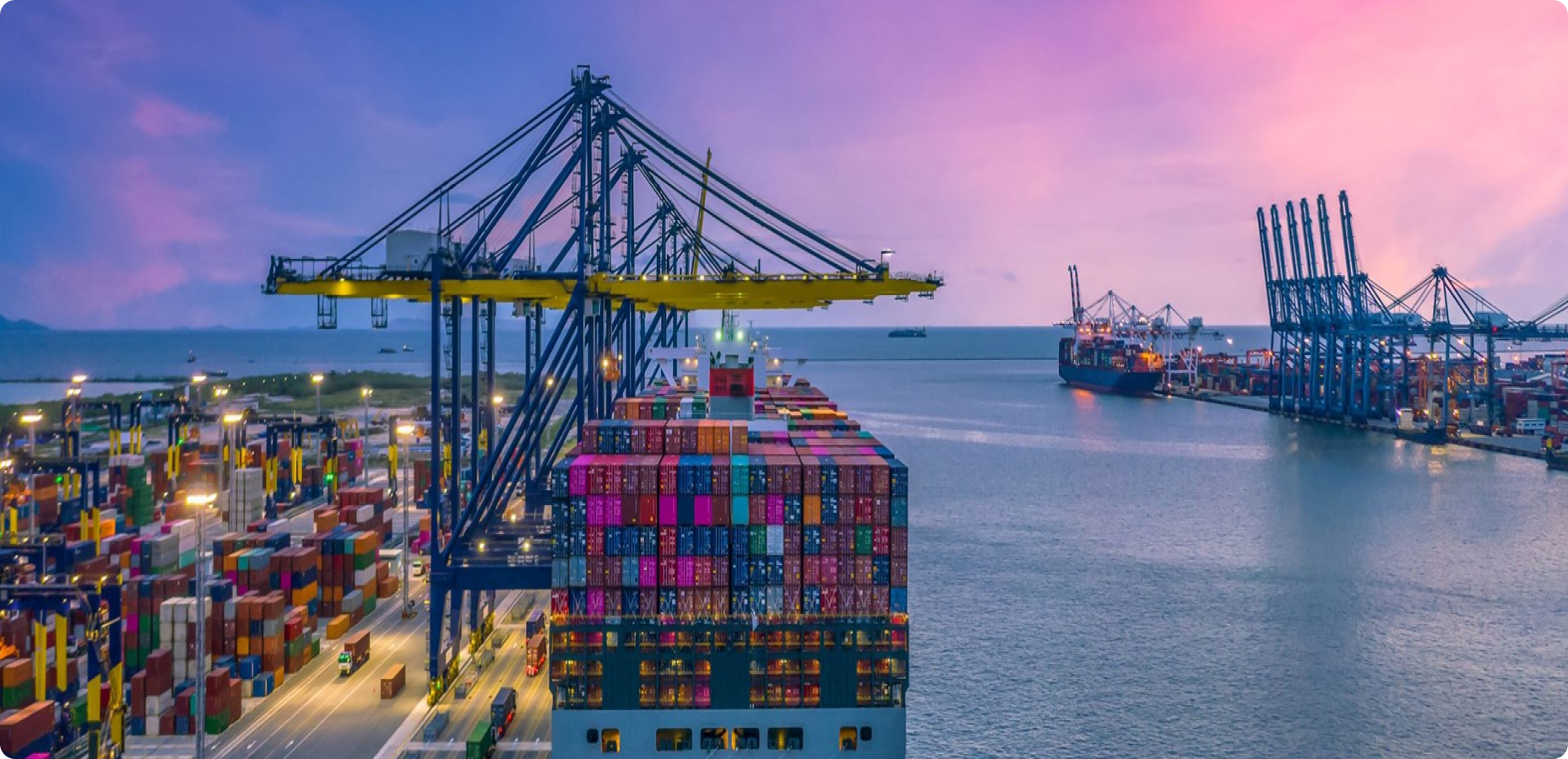 Container vessel being handled at port